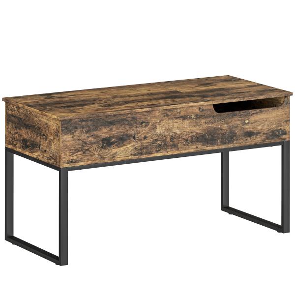 Mesa de Centro Elevatória com Bancada Deslizante Fecho Suave e Espaço Oculto de Arrumação 100x45x67 cm Castanho Rústico