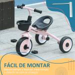 Triciclo para Crianças de 2 a 5 anos com Assento Ajustável Cesta Buzina e Pedais e 3 Rodas 70,5x53x58 cm Rosa