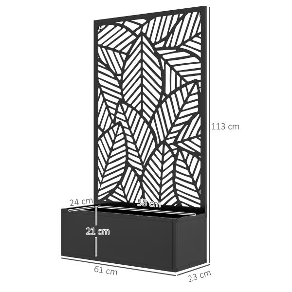 Biombo de Exterior com Floreira de Metal Floreira de Parede ou Independente para Cultivos 61x23x113 cm Preto