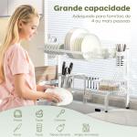 Escorredor de Louça de Aço de 2 Níveis com Prateleira para Pratos Suporte para Facas e Talheres 100x30x54,5 cm Branco