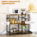 Estante de Cozinha Estilo Industrial com Tomada Elétrica Prateleiras Ajustáveis Ganchos e Cesta Metálica 90x40x83 cm Marrom Rústico