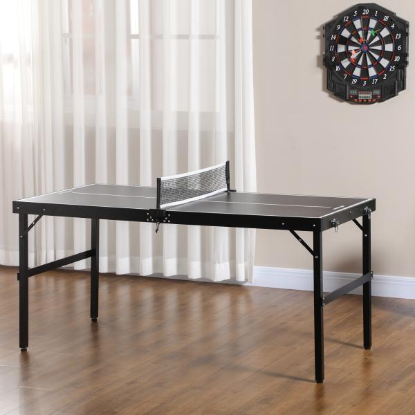 Mesa de Ping Pong Dobrável com Estrutura de Alumínio Portátil para Interior e Exterior 152x76x72 cm Preto