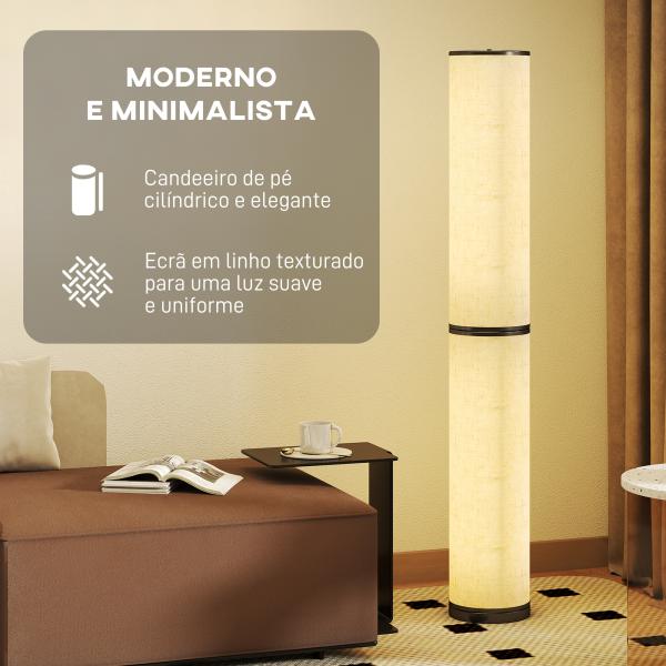 Candeeiro de Pé Moderno Candeeiro de Sala com Brilho Temperaturas de Cor Ajustáveis 3000K - 6000K Controle Remoto Magnético Temporizador para Quarto Escritório Decoração Ø20x135 cm Bege