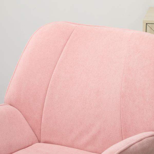 Poltrona Sala de Estar Moderna Poltrona de Leitura com Assento Largo e Acolchoado Estofada em Veludo Pés de Metal 70x67,5x87 cm Rosa