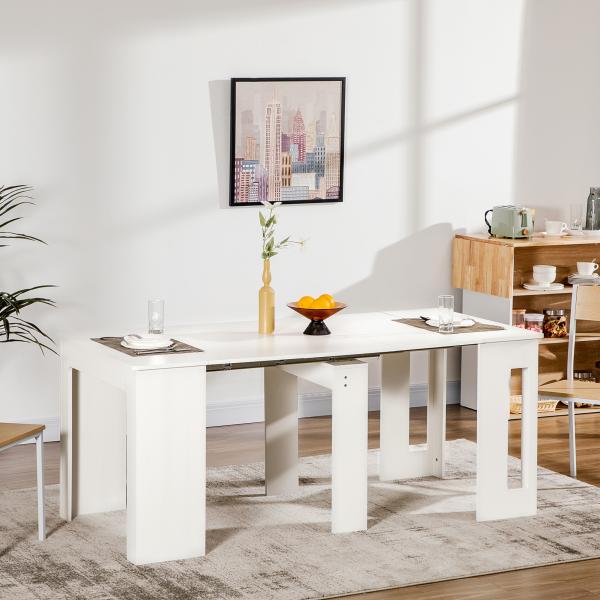 Mesa de Jantar Extensível para 4 - 6 Pessoas com Lateral Abatível Mesa Auxiliar Multifuncional 180x85x75cm Branco