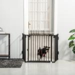 Barreira de Segurança para Cães Dobrável Barreira de Proteção para Lareira 202,5 cm com Porta para Escada Corredor Preto