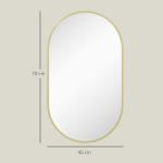 Espelho Casa de Banho Oval 40x3x70 cm Espelho Decorativo de Parede com Estrutura de Liga de Alumínio Horizontal ou Vertical Dourado