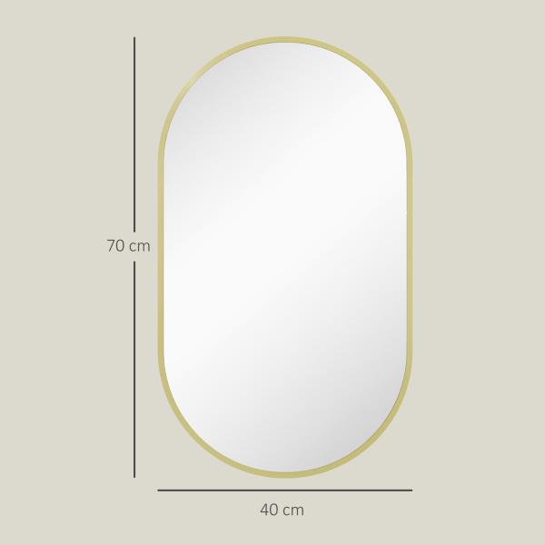 Espelho Casa de Banho Oval 40x3x70 cm Espelho Decorativo de Parede com Estrutura de Liga de Alumínio Horizontal ou Vertical Dourado