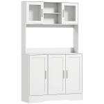 Armário de Cozinha com 2 Portas de Vidro Bancada Ampla para Micro - ondas Compartimentos Abertos Prateleiras Ajustáveis Branco