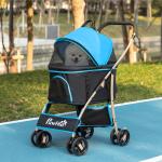 Carrinho para Animais de Estimação 3 em 1 Dobrável com Bolsa de Transporte Cesta de Armazenamento e Travão 82x49,5x98cm Azul