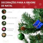 Árvore de Natal Artificial 180cm Ignífugo com 624 Ramos 48 Decorações Folhas de PVC e Suporte Metálico Verde