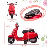 Moto Elétrica para Crianças de 3 - 6 Anos com Licença Vespa com USB MP3 Luz LED Rádio FM Velocidade 3 km/h Vermelho