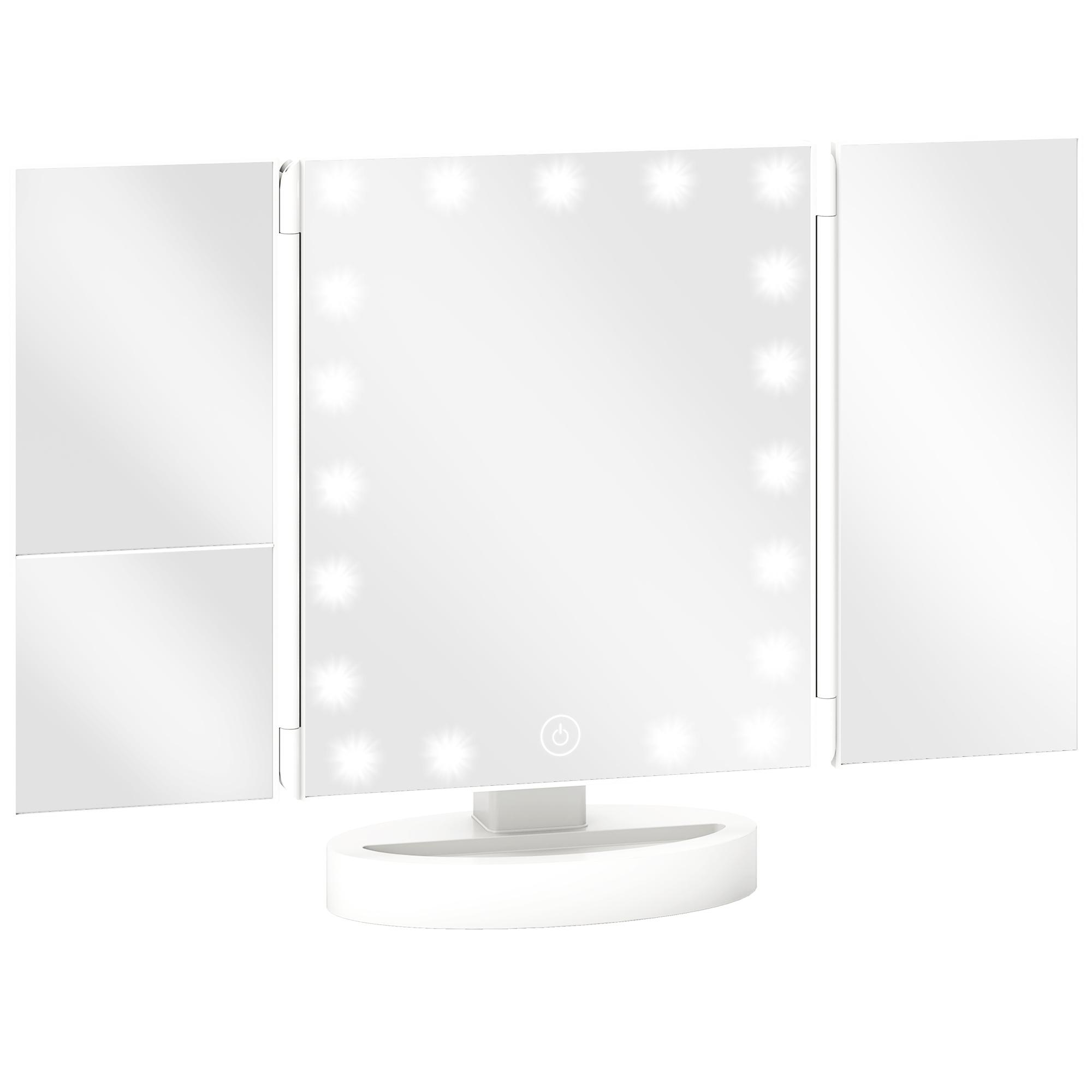 Espelho de Maquilhagem com Luz com Aumento 1x/2x/3x Rotação Livre de 180° 21 Luzes LED 28x12x18 cm Branco