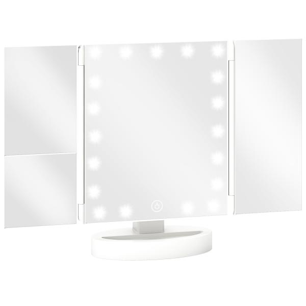Espelho de Maquilhagem com Luz com Aumento 1x/2x/3x Rotação Livre de 180° 21 Luzes LED 28x12x18 cm Branco