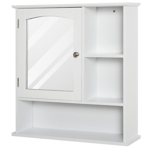 Gabinete de banheiro com grande espelho com prateleira ajustável interna e prateleiras abertas 60x18x63 cm Branco