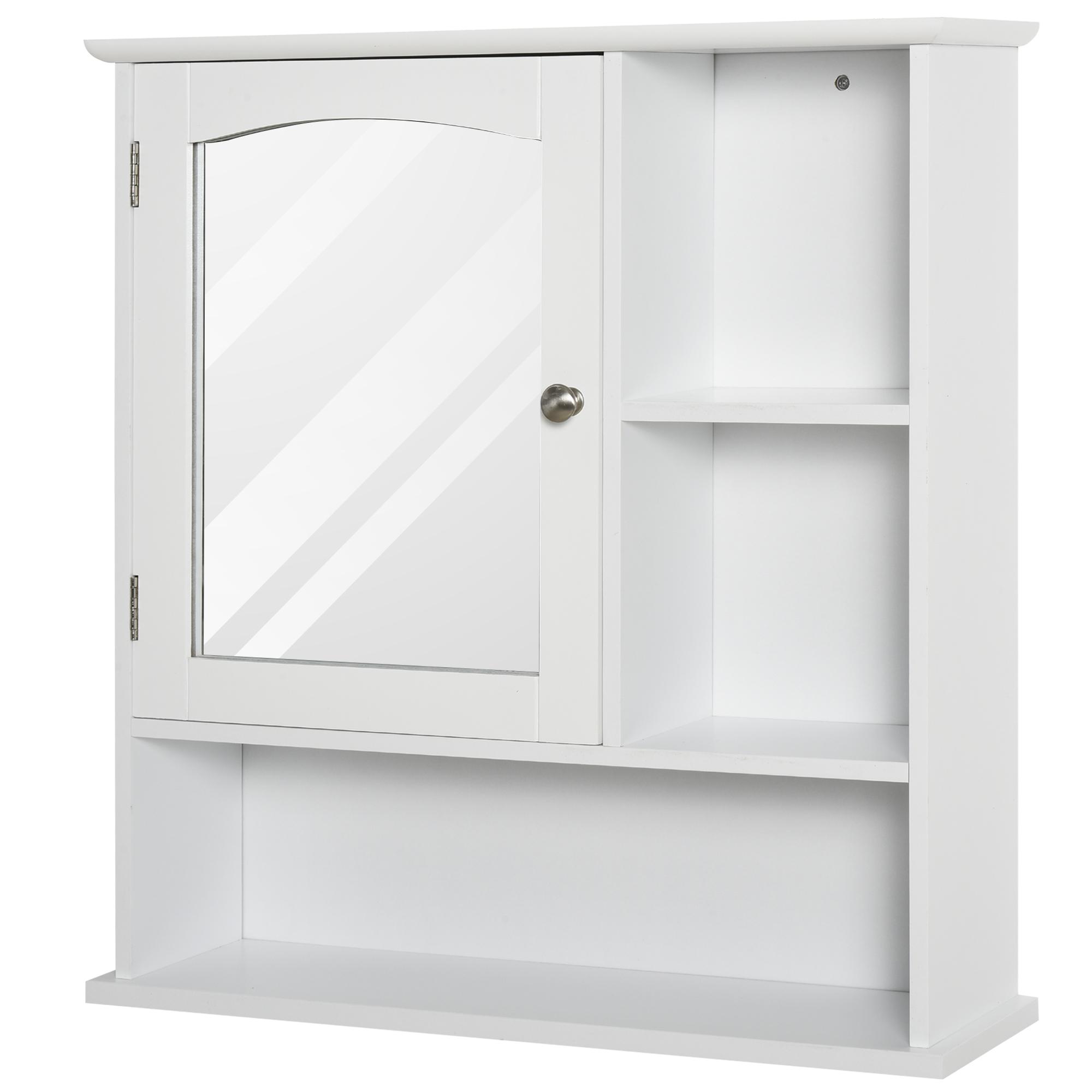 Gabinete de banheiro com grande espelho com prateleira ajustável interna e prateleiras abertas 60x18x63 cm Branco