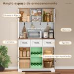 Amário de Cozinha Alto com Suporte para 8 Garrafas 4 Portas 3 Gavetas Prateleiras Abertas100x38x172 cm Branco