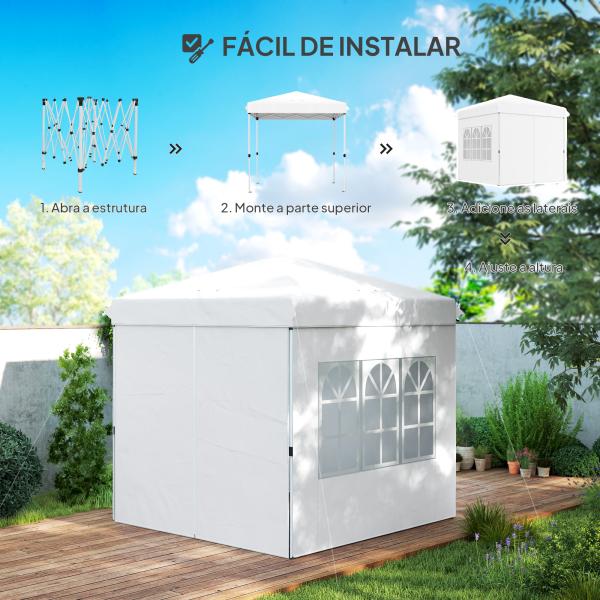 Tenda Dobrável Pop - Up 248x248x270 cm com 4 Paredes Laterais Anti - UV Altura Ajustável e Bolsa de Transporte Branco