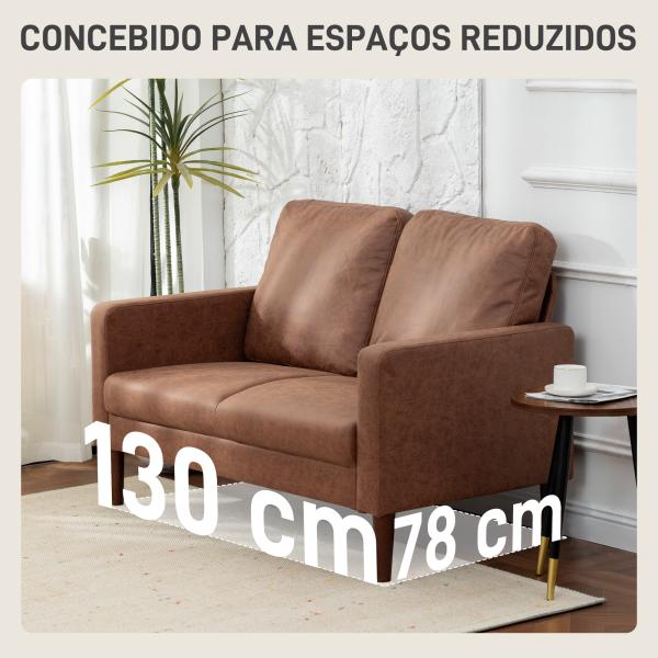Sofá de 2 Lugares Estofado em Microfibra Sofá Moderno com Pés de Madeira Apoio de Braços 130x78x85 cm Castanho