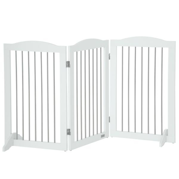 Barreira de Segurança para Cães Barreira de Segurança para Escadas e Portas Dobrável com Suporte de Pé 154x30x80cm Branco