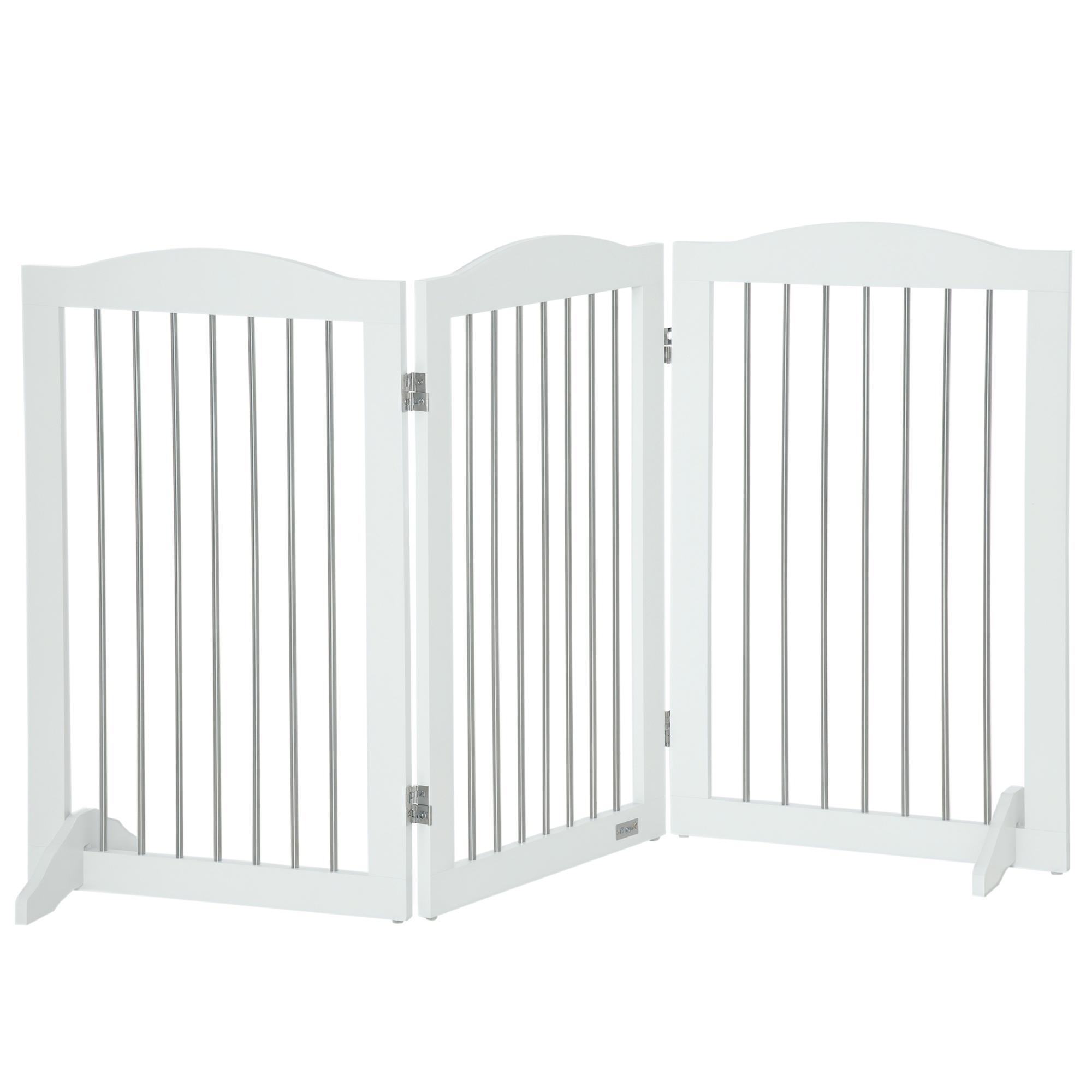 Barreira de Segurança para Cães Barreira de Segurança para Escadas e Portas Dobrável com Suporte de Pé 154x30x80cm Branco