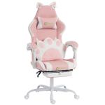 Cadeira Gaming com Orelhas de Gato, Encosto Reclinável 90 - 135°, Apoio para os Pés Retrátil, Almofada Lombar e Apoio de Cabeça - Rosa