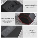 Haltere Hexagonal 12,5 kg em Ferro Fundido Pesos de Aço Revestidos a Borracha com Pega Texturizada para Musculação Preto