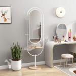 Espelho de Pé 50x175,5 cm Espelho de Corpo Inteiro com Bandeja de Madeira 4 Ganchos e Estrutura de Metal 50x40x175,5 cm Branco