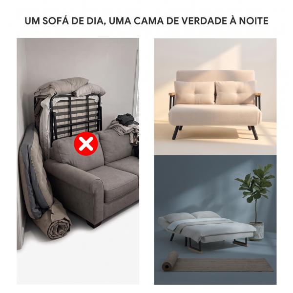 Sofá Cama Convertível 2 Lugares Dobrável com Encosto Ajustável em 5 Níveis e 2 Almofadas 102x73x81 cm Bege Creme