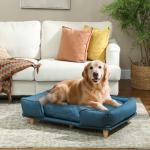 Sofá para Cães Grandes Cama Elevada para Cães com Pés de Madeira e Almofada Lavável 96x66x24 cm Azul Escuro