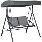 Baloiço de Jardim Exterior para 2 Pessoas Toldo Ajustável Estrutura em Aço Assentos de Textilene 140x118x162 cm Cinzento Escuro