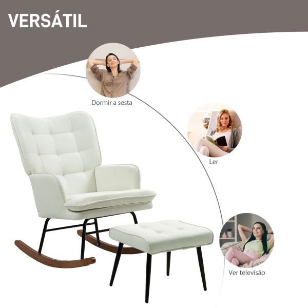 Conjunto de Poltrona Baloiço com Apoio para os Pés Poltrona Relax com Almofada Acolchoada e Anti - Tombo 64x89x90 cm Bege