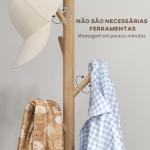 Cabide de Pé de Madeira com 8 Ganchos para Pendurar Roupa e Bolsas Forma de Árvore para Corredor Entrada 40x40x165 cm Natural