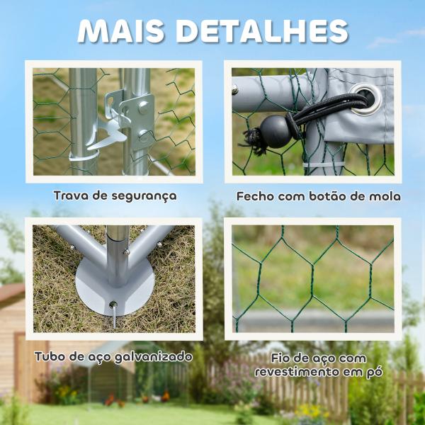 Galinheiro para Exterior 3x3,4x1,9 m Galinheiro de Aço Galvanizado com Cobertura Anti - UV Gaiola para 10 - 15 Galinhas Prata