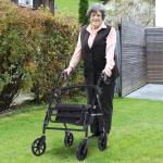 Andarilho 4 Rodas Andarilho Dobrável Leve Assento Encosto Acolchoado Pegas Ergonómicas Metal Preto