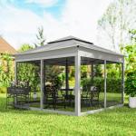 Tenda Dobrável Exterior 325x325x270 cm Tenda de Jardim com Teto Duplo Rede Mosquiteira Amovível e Bolsa de Transporte Cinzento