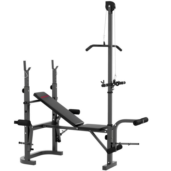Banco de Musculação Multifuncional Inclinável Banco de Pesos com Suporte para Barra Ajustável Extensão de Pernas 106x155x202 cm Preto
