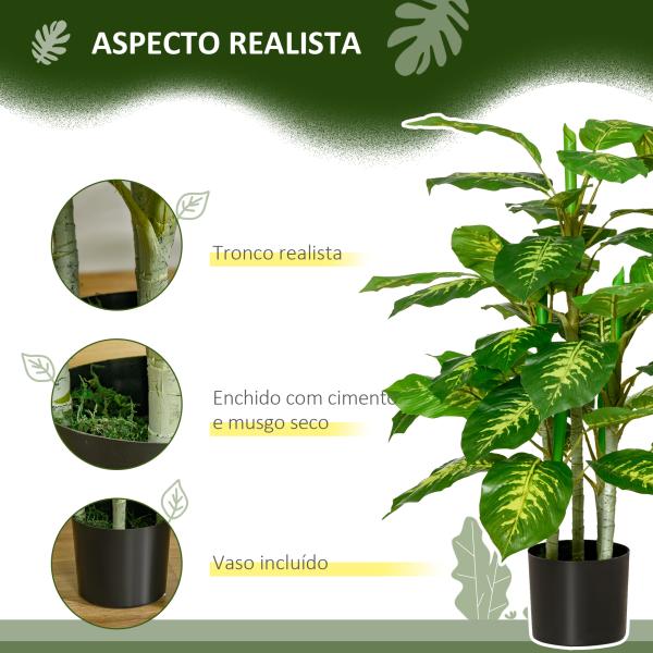 Planta Artificial Aglaonema Planta Sintética de 95cm com 42 Folhas e Vaso de Cimento Decoração para Casa e Exterior Verde