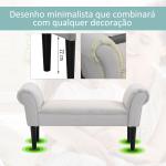 Banco de Pé de Cama Banco com Braços Curvados Estofado e Pés de Madeira Carga Máxima 130kg 102x31x51cm Creme
