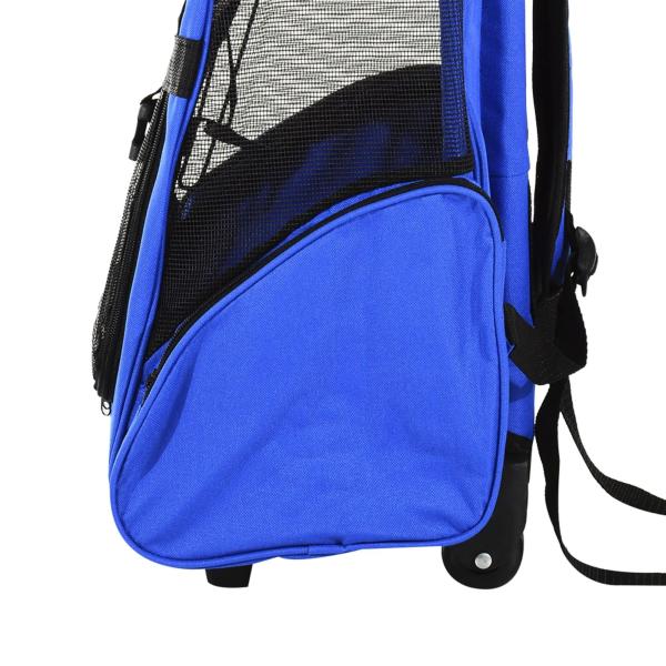 Transportadora 2 em 1 para Animais de Estimação Mochila ou Carrinho de Viagem para Cães e Gatos com 2 Rodas Alça Retrátil de Alumínio e Bolso de Armazenamento 42x25x55cm Azul