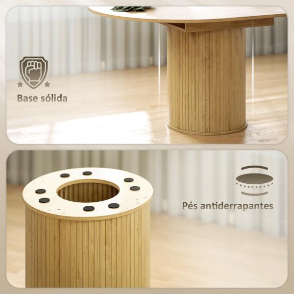 Mesa de Refeição Extensível Redonda para 6 - 8 Pessoas com Base Estriada para Sala de Estar 110 - 150x110x75 cm Madeira