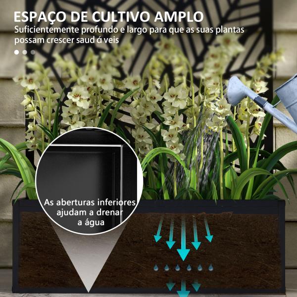 Biombo de Exterior com Floreira de Metal Floreira de Parede ou Independente para Cultivos 61x23x113 cm Preto