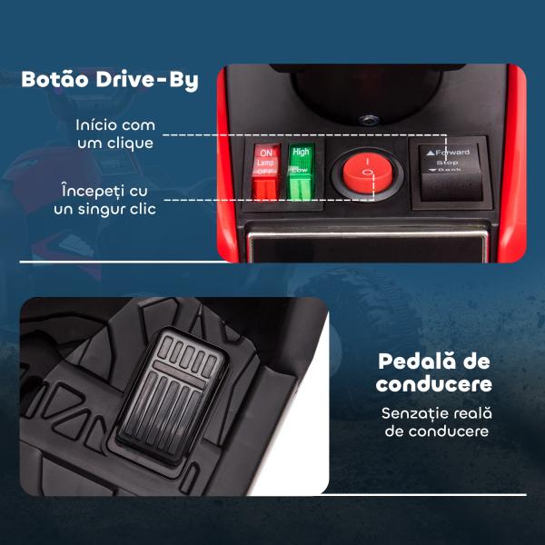Quadriciclo Elétrico para Crianças de 3 - 5 Anos Veículo Eléctrico a Bateria 12V com 2 Motores 83x53x55,5cm Vermelho