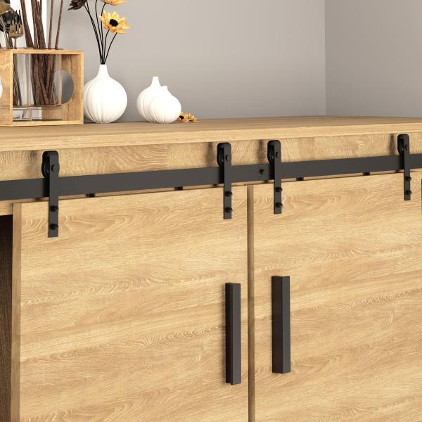 Ferragens Portas de Correr 200 cm Kit para Porta de Correr Dupla Largura 50 cm Aço Carbono Preto