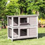 Coelheira de Madeira Exterior de 2 Níveis Gaiola para 1 - 2 Coelhos com Telhado com Abertura Comedouro Bandejas Removíveis Rampa e Portas com Fechadura 122x50x101cm Cor Areia