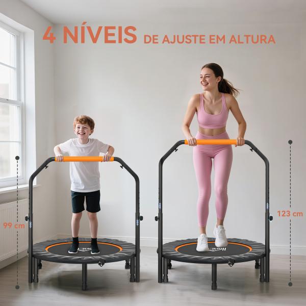 Trampolim Fitness Ø102 Trampolim Dobrável com Pega Ajustável em 4 Níveis Estrutura de Aço Preto e Laranja