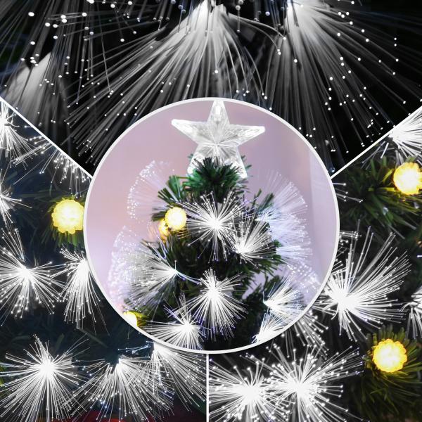 Árvore de Natal 90 cm Árvore de Natal com Fibra Óptica Árvore de Natal Artificial com 90 Luzes LED e 90 Ramos Verde e Branco