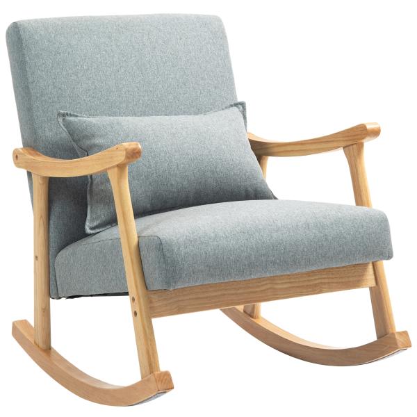 Poltrona Baloiço Moderna Poltrona de Amamentação com Almofada Lombar e Base de Madeira 65x87x84 cm Cinza Claro