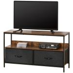 Móvel de TV até 47” Móvel de TV Industrial com Prateleira e 2 Cestos de Tecido Dobráveis para Sala de Estar Dormitório Estrutura de Metal 98x29x56cm Marrom Rústico e Preto