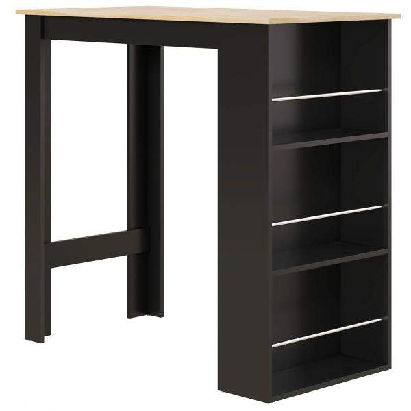 Mesa de Bar com 3 Prateleiras com Suporte Estilo Moderno para Cozinha Sala de Jantar 112x57x106 cm Preto e Madeira